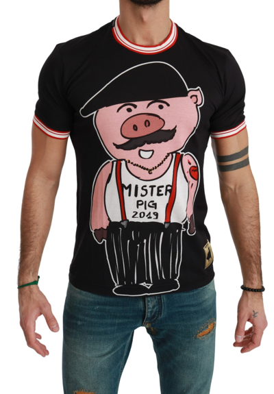 Dolce & Gabbana Black Cotton Top 2019 Year Of The Pig T-shirt
