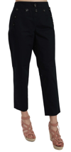 Dolce & Gabbana Black Cropped Front Button Embellished Pants In Black
