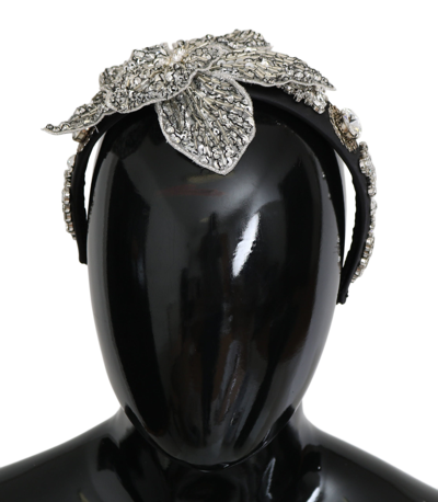 Dolce & Gabbana Black Crystal Silver Diadem Tiara Headband In Gray