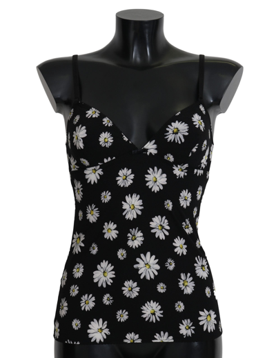 Dolce & Gabbana Black Daisy Print Dress Underwear Chemisole