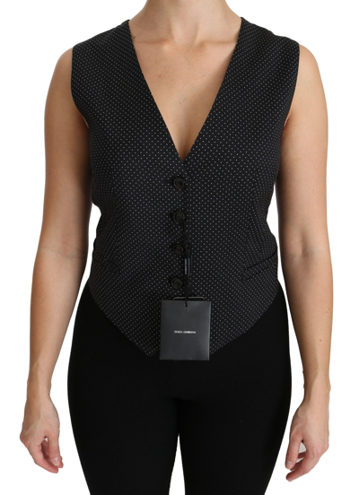 Dolce & Gabbana Black Brocade Button Down Sleeveless Vest Top