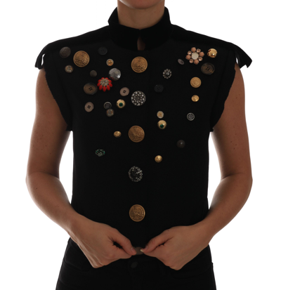 Dolce & Gabbana Cropped Button-embellished Wool-blend Canvas Vest In Black