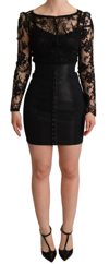 Dolce & Gabbana Black Fitted Lace Top Bodycon Mini Dress In Black