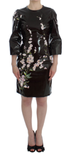 Dolce & Gabbana Black Patent Floral Handpainted Dress In Black