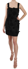 DOLCE & GABBANA DOLCE & GABBANA BLACK FLORAL CRYSTAL BROCADE SHIFT WOMEN'S DRESS