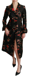 Dolce & Gabbana Elegant Floral Embroidered Trench Coat In Black