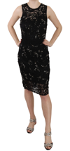 Dolce & Gabbana Black Floral Lace Crystal Sheath Dress In Black