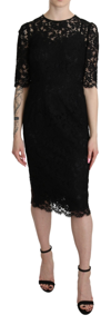 Dolce & Gabbana Black Floral Lace Sheath Knee Length Dress In Black