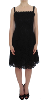 Dolce & Gabbana Black Floral Lace Shift Knee Length Dress In Black