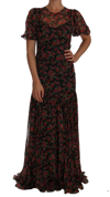 DOLCE & GABBANA DOLCE & GABBANA BLACK FLORAL ROSES A-LINE SHIFT WOMEN'S GOWN