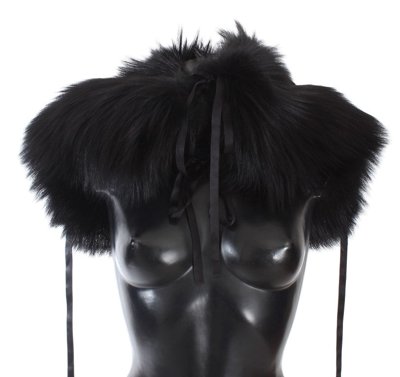 Dolce & Gabbana Black Fox Fur Shoulder Wrap Cover Collar Scarf