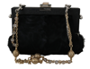 DOLCE & GABBANA DOLCE & GABBANA BLACK FUR BROCADE CRYSTAL SHOULDER VANDA WOMEN'S PURSE