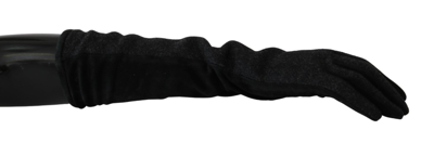 Dolce & Gabbana Black Grey Mid Arm Length Mittens Wool  Gloves