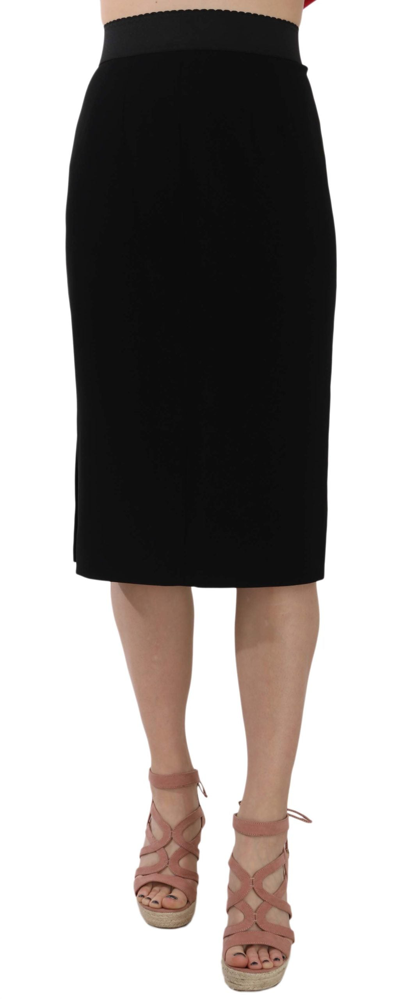 Dolce & Gabbana Black High Waist Pencil Cut Midi Viscose Skirt