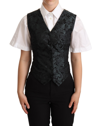 Dolce & Gabbana Black Jacquard Floral Waistcoat Vest Green In Green