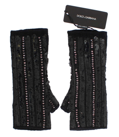 Dolce & Gabbana Black Knitted Cashmere Sequined Gloves