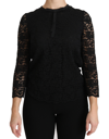 Dolce & Gabbana Black Staff Blouse Floral Lace Nylon Top In Black