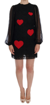 Dolce & Gabbana Black Lace Red Heart Shift Dress In Black