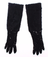 DOLCE & GABBANA DOLCE & GABBANA BLACK LACE WOOL LAMBSKIN FUR ELBOW WOMEN'S GLOVES