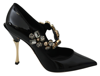 DOLCE & GABBANA DOLCE & GABBANA BLACK LEATHER CRYSTAL MARY JANE PUMPS WOMEN'S SHOES