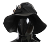 DOLCE & GABBANA DOLCE & GABBANA BLACK LEATHER DG COIN CRYSTAL WIDE BRIM WOMEN'S HAT