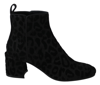 Dolce & Gabbana Black Leopard Short Boots Zipper Shoes In Black