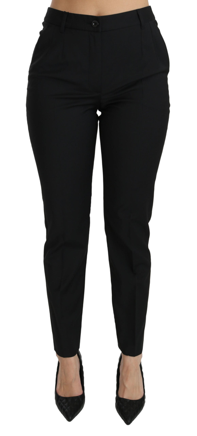 Dolce & Gabbana Black Mid Waist Skinny Formal Wool Stretch Pants