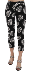 Dolce & Gabbana Black Palm Leaf Print Skinny Pants In Black