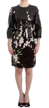 DOLCE & GABBANA DOLCE & GABBANA BLACK PATENT FLORAL HANDPAINTED WOMEN'S DRESS