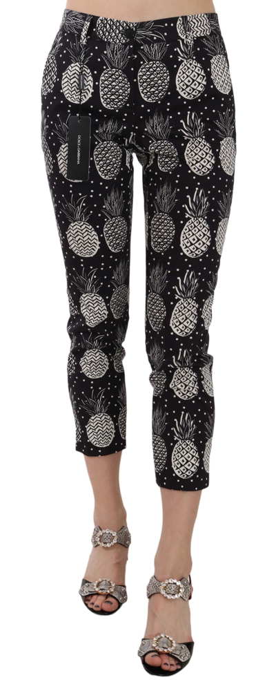 Dolce & Gabbana Black Pineapple Print Skinny Capri Trousers