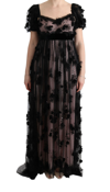 Dolce & Gabbana Black Pink Silk Applique Shift Dress In Black