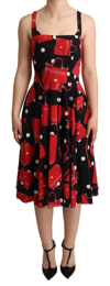 DOLCE & GABBANA DOLCE & GABBANA BLACK RED BAG PRINT A-LINE MID LENGTH WOMEN'S DRESS