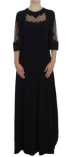 Dolce & Gabbana Black Ricamo Wool Stretch Maxi Dress In Black