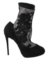 Dolce & Gabbana Black Roses Stilettos Booties Socks Shoes In Black