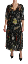 Dolce & Gabbana Black Sea Fish Sicily A-line Shift Dress In Black
