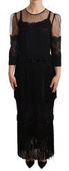 DOLCE & GABBANA DOLCE & GABBANA BLACK SHEER FLORAL LACE CRYSTAL MAXI WOMEN'S DRESS