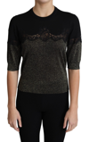 DOLCE & GABBANA DOLCE & GABBANA BLACK SHINY LUREX LACE INSERT PULLOVER WOMEN'S TOP