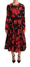 Dolce & Gabbana Black Sicily Bag Print Flared Midi Dress In Black