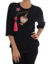 Dolce & Gabbana Black Silk Fairy Tale Top Crystal Blouse In Black