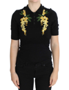 Dolce & Gabbana Black Silk Floral Embroidered Polo Top In Black