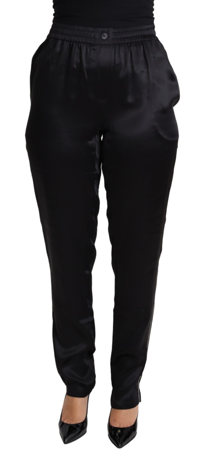 Dolce & Gabbana Black Skinny Tapered Trouser Silk Satin Pants