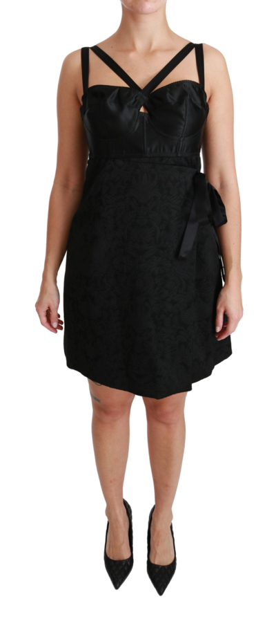 Dolce & Gabbana Wrap-effect Satin And Jacquard Mini Dress In Black