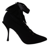 DOLCE & GABBANA DOLCE & GABBANA ELEGANT BLACK ANKLE HEEL BOOTS WITH LEATHER WOMEN'S SOLE