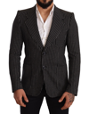 Dolce & Gabbana Black Striped Slim Fit Wool Coat Blazer In Black
