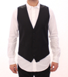 DOLCE & GABBANA DOLCE & GABBANA BLACK STRIPED WOOL SINGLE BREASTED MEN'S VEST