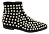 Dolce & Gabbana Black Suede Pearl Studs Boots Shoes In Black