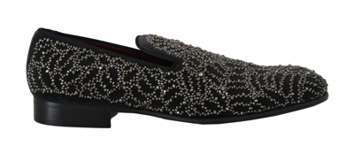 Dolce & Gabbana Black Velvet Crystal Beaded Loafers