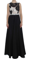 Dolce & Gabbana Black White Floral Silk Sheath Gown Dress In Black/white