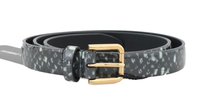 Dolce & Gabbana Black White Pattern Leather Gold Buckle Belt