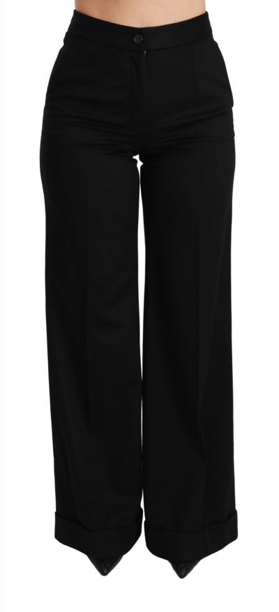 Dolce & Gabbana Black Wide Leg Flared Trouser Cashmere Trousers